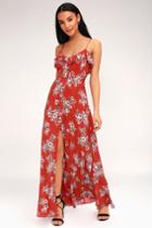 Bloom On Rust Red Floral Print Maxi Dress | Lulus
