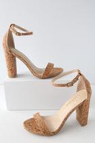 Taylor Tan Floral Cork Ankle Strap Heels | Lulus