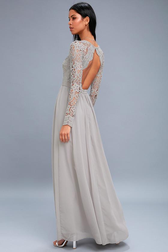 Awaken My Love Light Grey Long Sleeve Lace Maxi Dress | Lulus