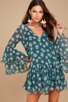 Billabong | Stevie Sunday Blue Floral Print Long Sleeve Dress | Size X-small | 100% Polyester | Lulus