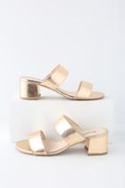 Qupid Jiselle Gold Slide Sandal Heels | Lulus