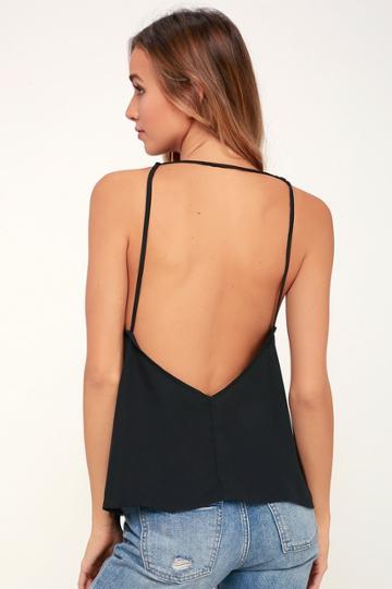 Blue Blush Cool Moves Black Backless Tank Top | Lulus