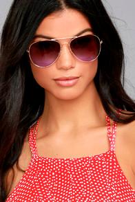 Lulus Afternoon Attraction Gold And Purple Aviator Sunglasses
