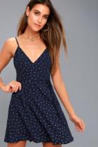 Jazzed Up Navy Blue Polka Dot Wrap Dress | Lulus