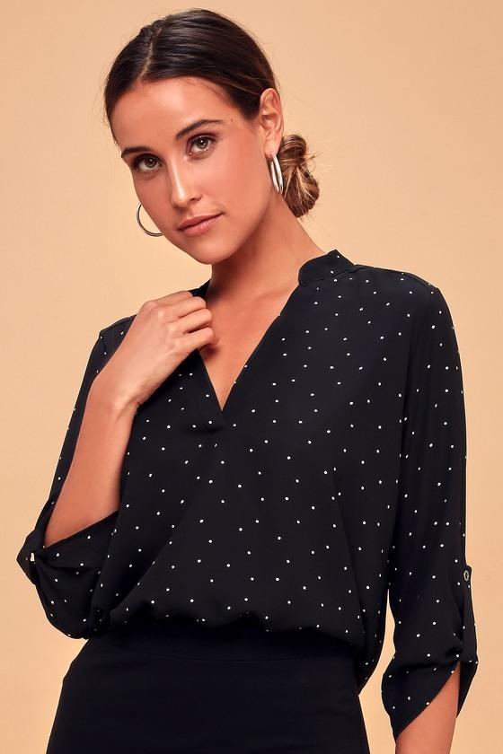 Lush V-sionary Black And White Polka Dot Top | Lulus