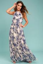 Lulus | Gazebo Spirit Pale Blush And Purple Floral Print Maxi Dress | Size X-small | 100% Polyester