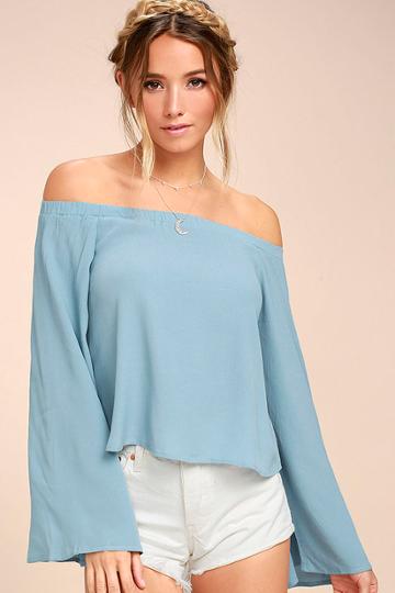 Lulus | Gentle Stream Light Blue Off-the-shoulder Top | Size X-small | 100% Rayon