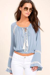 Lulus Simpler Times Light Blue Long Sleeve Crop Top