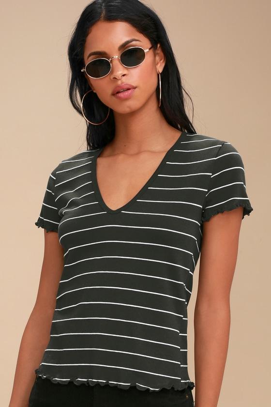 Lush Latitude Check Charcoal Grey Striped Tee | Lulus