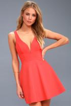 Love Galore Coral Red Skater Dress | Lulus
