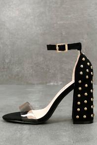 Machi Zaya Black And Clear Studded Ankle Strap Heels
