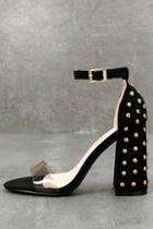 Machi Zaya Black And Clear Studded Ankle Strap Heels