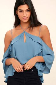 Lulus Surrounded By Beauty Slate Blue Off-the-shoulder Top