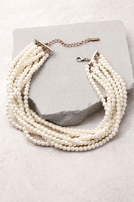Lulus | Into The Glitz Pearl Layered Choker Necklace | White