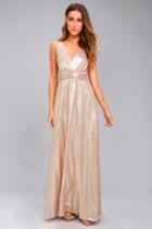 Lulus | Fan Favorite Matte Rose Gold Sequin Maxi Dress | Size Large | 100% Polyester