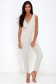 Lush Advanced Degree Light Beige Sleeveless Jumpsuit
