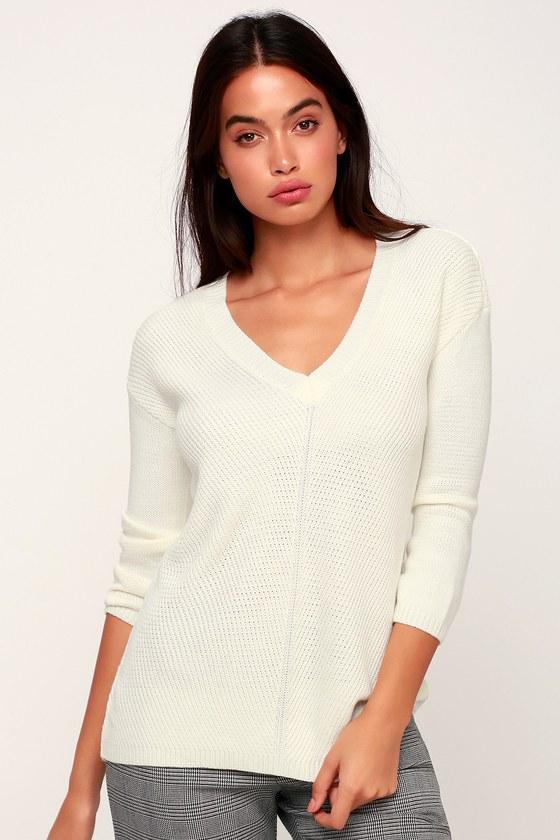 Jack By Bb Dakota Mercy Me Ivory Knit V-neck Sweater | Lulus