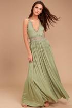 Lulus | This Is Love Sage Green Lace Maxi Dress | Size Large | 100% Polyester