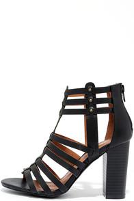 X2b Take A Stand Black Studded Caged Heels