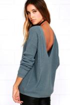 Lulus | Just For You Slate Blue Backless Sweater | Size Small