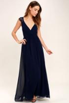 Lulus | Whimsical Wonder Navy Blue Lace Maxi Dress | Size Large | 100% Polyester