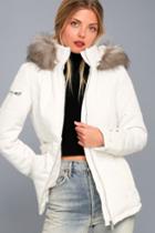 Coalition La Alpine Romance White Faux Fur Trim Coat | Lulus