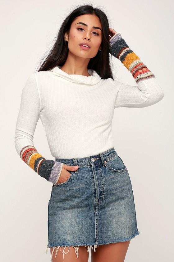 Free People Rugged A-line Medium Wash Denim Mini Skirt | Lulus