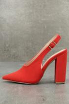 Qupid | Milan Red Nubuck Slingback Pumps | Size 5.5 | Vegan Friendly | Lulus