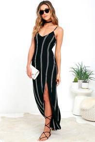 Lulus One For The Road Black Striped Maxi Dress