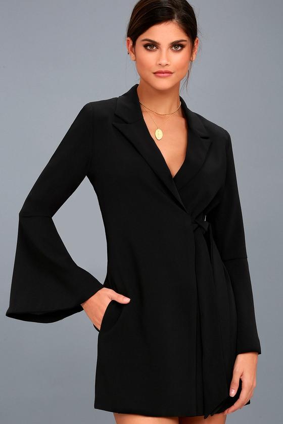 Lulus | Executive Move Black Long Sleeve Blazer Dress | Size Large | 100% Polyester