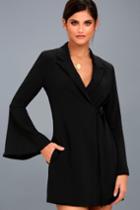 Lulus | Executive Move Black Long Sleeve Blazer Dress | Size Large | 100% Polyester