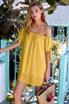 Lulus Moment In The Sun Mustard Yellow Lace Off-the-shoulder Dress