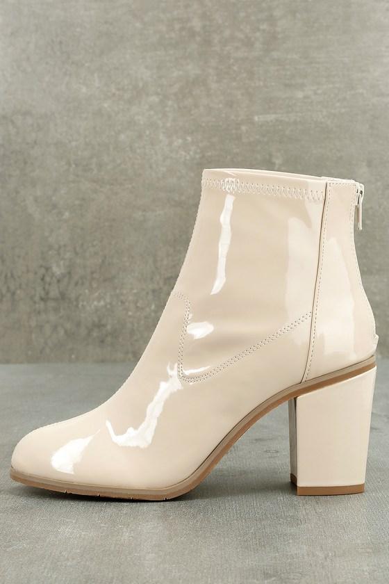 Bc Footwear Bc Footwear Ringmaster Nude Patent Ankle Booties | Size 6.5 | Beige | Vegan Friendly | Lulus