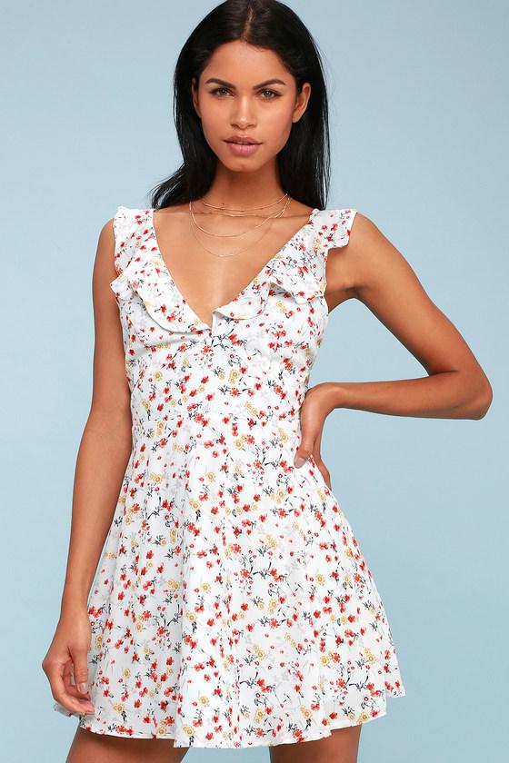 By The Bouq Light Blue Floral Print Skater Dress | Lulus