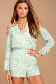 New Friends Colony Hula Mint Blue Floral Print Romper