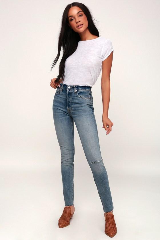 Free People Stella Medium Wash High-waisted Distressed Skinny Jeans | Lulus