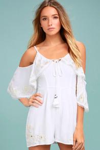 Rahi Cali Dreamer White Embroidered Off-the-shoulder Romper