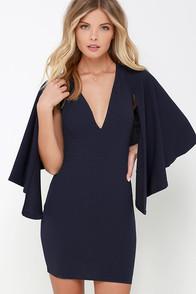 Lulu*s Life In Flight Midnight Blue Cape Dress