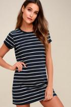Cafe Society Navy Blue Striped Shirt Dress | Lulus