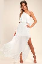 Lulus | Angelic Way White One-shoulder Maxi Dress | Size X-small | 100% Polyester