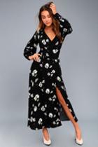 Free People | So Sweetly Black Floral Print Midi Dress | Size X-small | 100% Rayon | Lulus