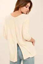 Lulus | Zip To My Lou Light Beige Sweater Top | Size Large