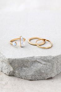Lulus Head In The Clouds Gold And White Ring Set