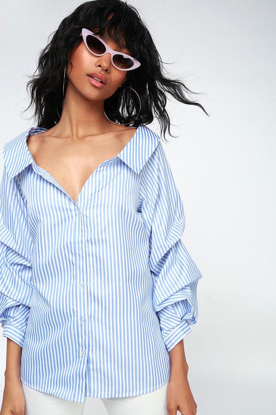 Dylan Blue And White Striped Button-up Long Sleeve Top | Lulus