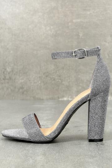 Anne Michelle | Kyra Pewter Glitter Ankle Strap Heels | Lulus