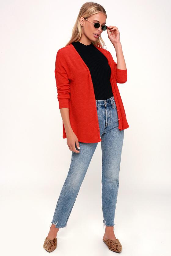 Lulus Basics Janice Red Knit Button-up Sweater Top | Lulus