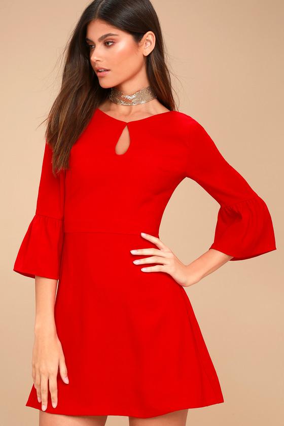 J.o.a. | Cornelia Red Flounce Sleeve Dress | Size X-small | 100% Polyester | Lulus