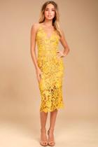 Dress The Population Marie Yellow Lace Midi Dress