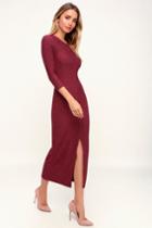 Keen Washed Burgundy Striped Ribbed Midi Dress | Lulus