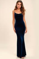 Lulus | Sorceress Navy Blue Velvet Maxi Dress
